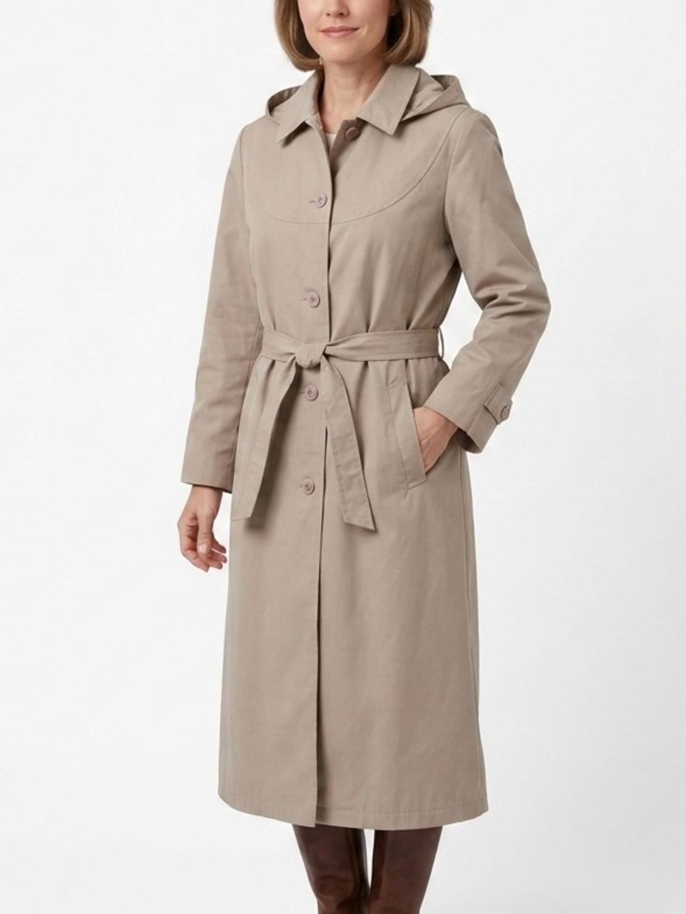 Vintage London Fog Maincoats Trench Coat Hooded Belted Tan Beige Women’s 16R